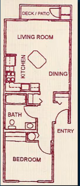 1 Bedroom 1 Bath M-105 floor plan